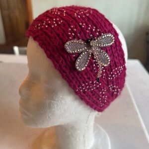 Girl’s Magenta Pink Knit Headband with Sparkling Dragonfly Accent. New with Tags